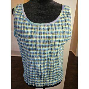 Gingham Seersucker Women's Tank Top Large Blue Green